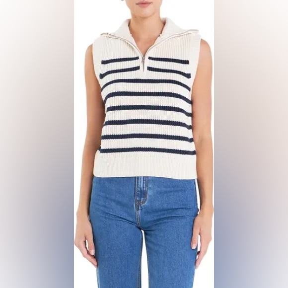 Cynthia Rowley Sweaters - Cynthia Rowley Knit Sleeveless Half-Zip Sweater Boxy Black Stripes - Size M
